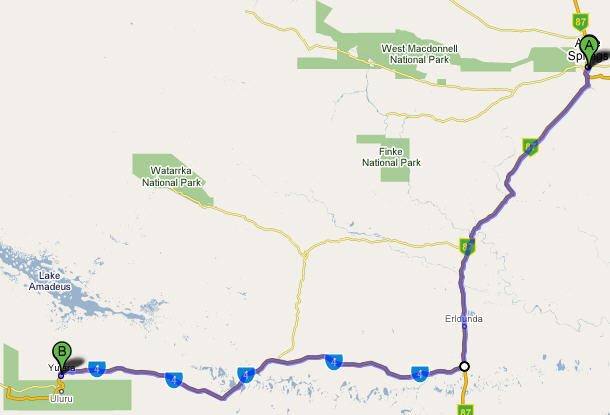 Rute til Ayers Rock, mandag den 3. marts 2008
